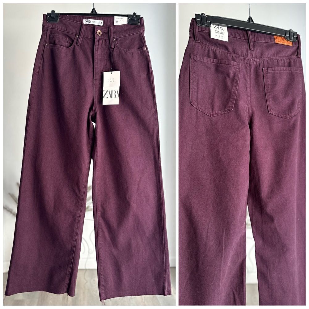 Zara 27 US 4 Z1975 CROPPED WIDE LEG JEANS dark eggplant - Picture 1 of 4